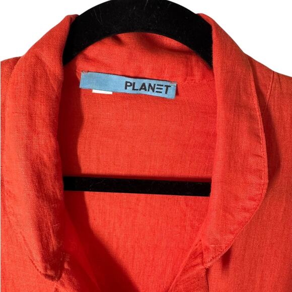 Planet Orange Signature Linen Button Down Shirt One Size Lagenlook Lightweight - Picture 6 of 8